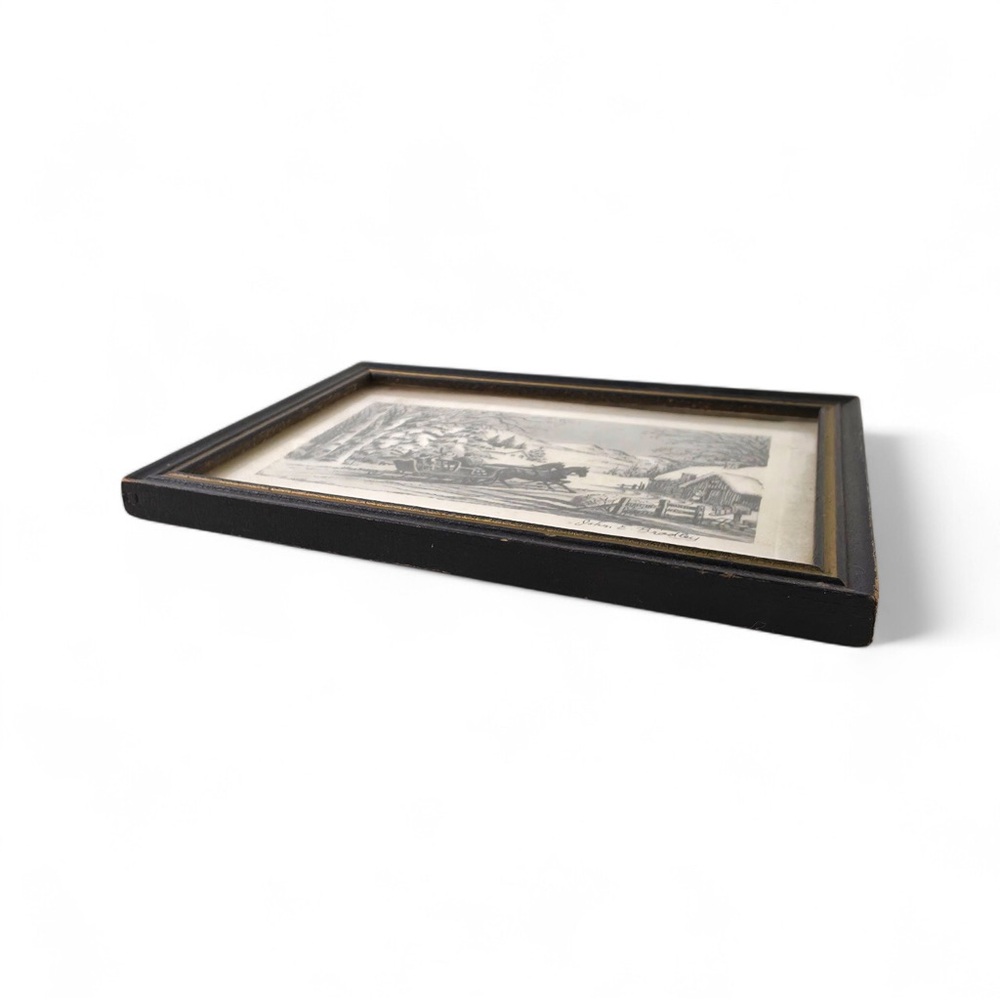 John E. Bradley Signed Winter Sleigh Ride Illustration - Framed Pen & Ink Style - Picture 2 of 3